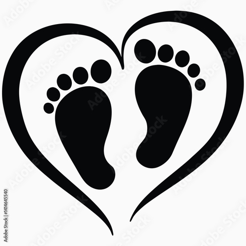 Black Silhouette of Baby Footprints in Heart Shape - Simple and Stylized Design