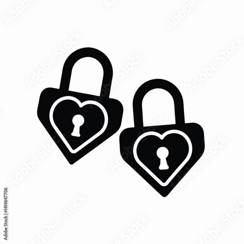Black and White Heart-Shaped Padlocks Graphic: Simple Geometric Design