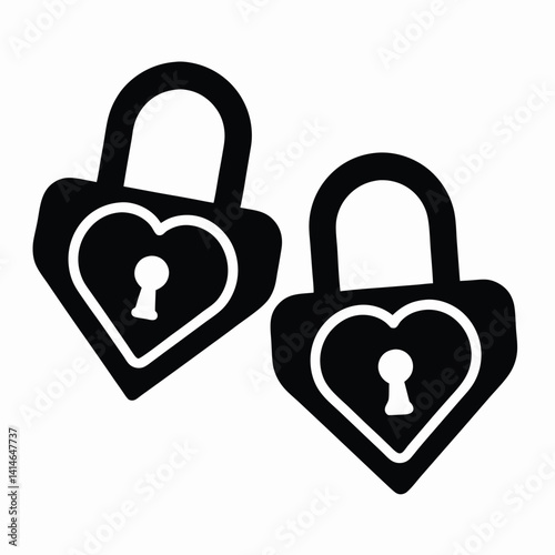 Black and White Heart-Shaped Padlocks Graphic: Simple Geometric Design