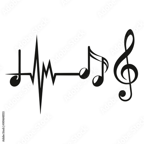 Heartbeat Music Line Vector – Treble Clef & Musical Note Graphic in Black and White
