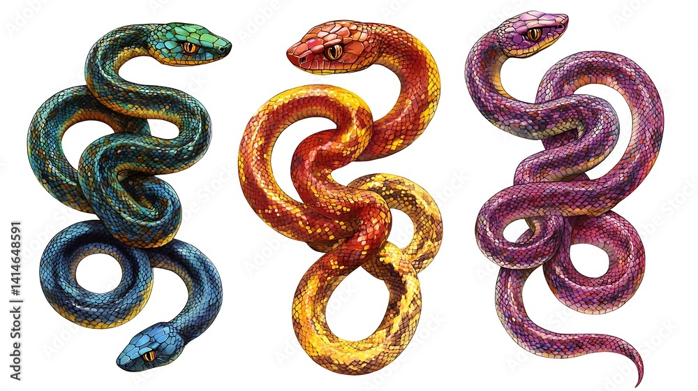 Colorful Snakes with Isolated, and Illustration. (2) Colorful Snakes with Isolated, and Illustration. (2)