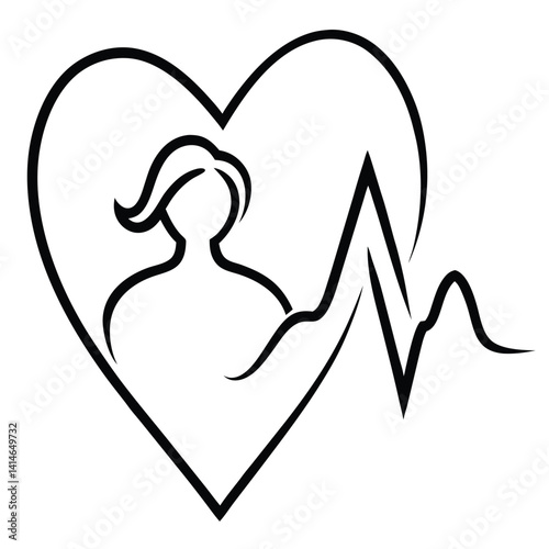 Black and White Heartbeat Graphic with Mother and Daughter Embrace