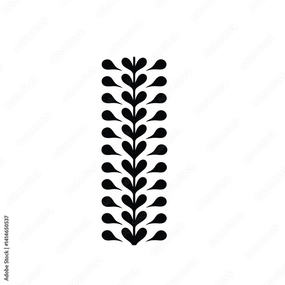 Stylized Vertical Heart Design with Decorative Flourish: Black and White Artwork