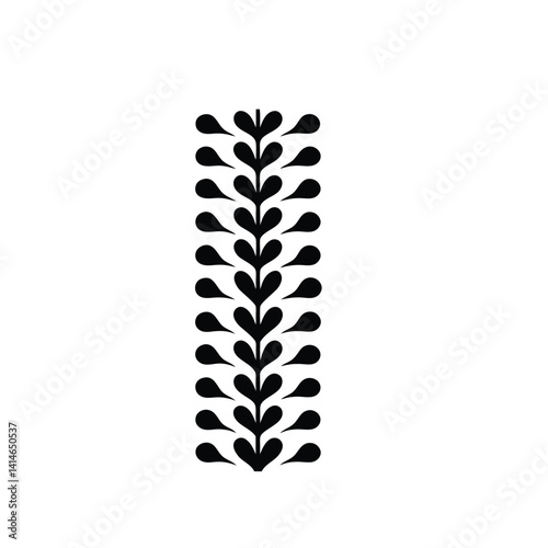 Stylized Vertical Heart Design with Decorative Flourish: Black and White Artwork