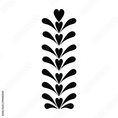 Stylized Vertical Heart Design with Decorative Flourish: Black and White Artwork