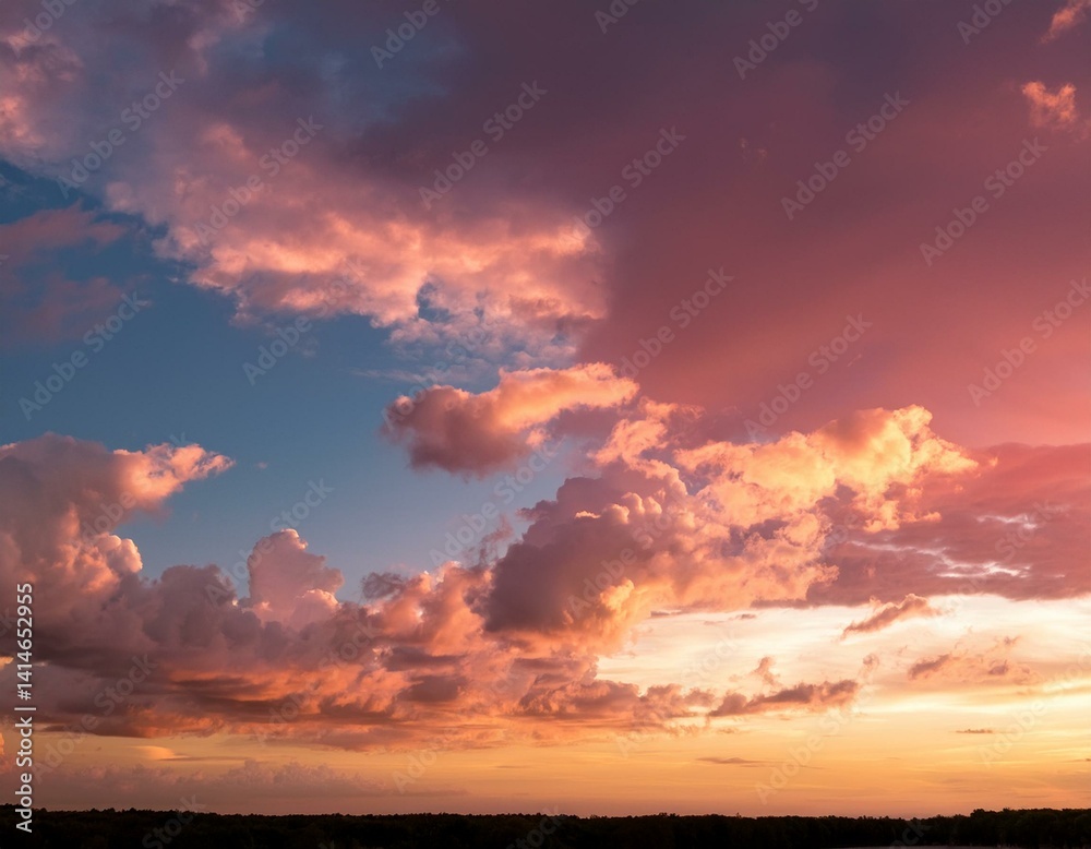 Fototapeta premium photo of beautiful sunset sky with clouds in yellow and pink tones.