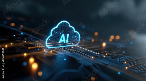 Illuminated ai in a circuit board cloud a digital landscape