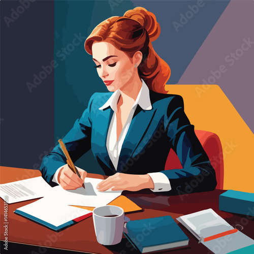 woman writing  business  illustration