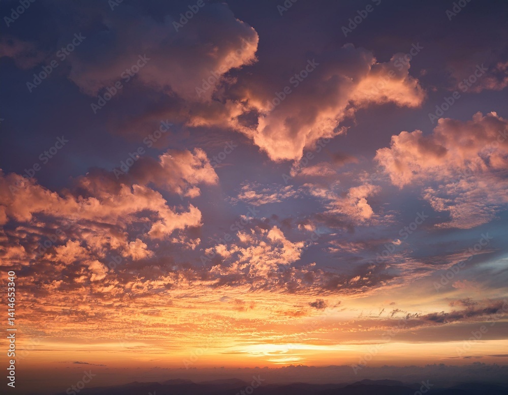 Fototapeta premium photo of beautiful sunset sky with clouds in yellow and pink tones.