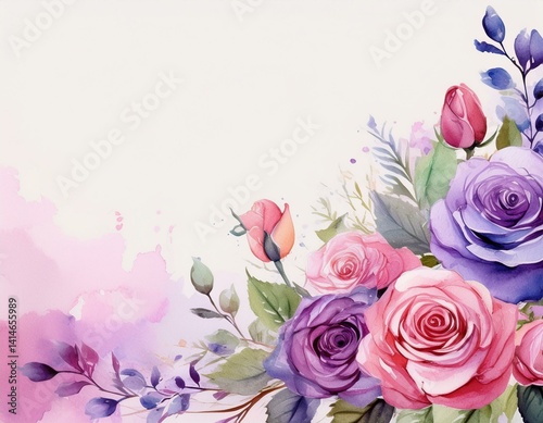 Wallpaper Mural Pink purple rose flower bouquet with watercolor for background, wedding, fabric, textile,  Torontodigital.ca