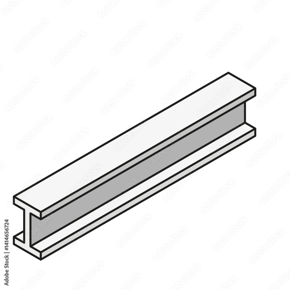 Steel beam icon with i shape cross-section isometric view in color line style