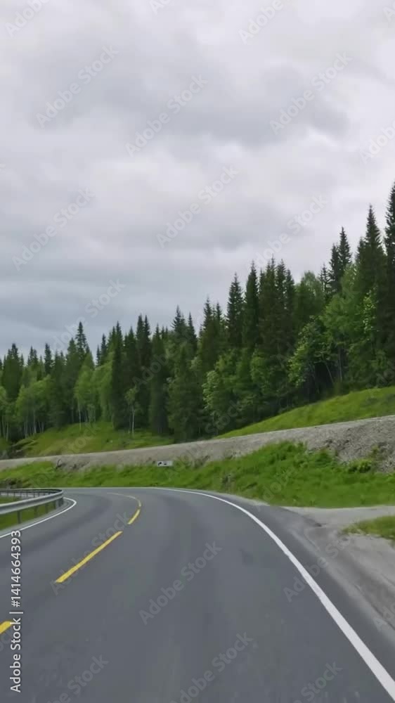 Vertical view of Norway road from car Vertical view of Norway road from car
