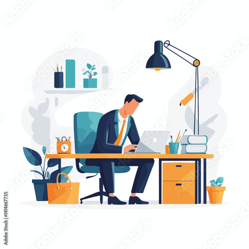 man working in lamp business illustration  