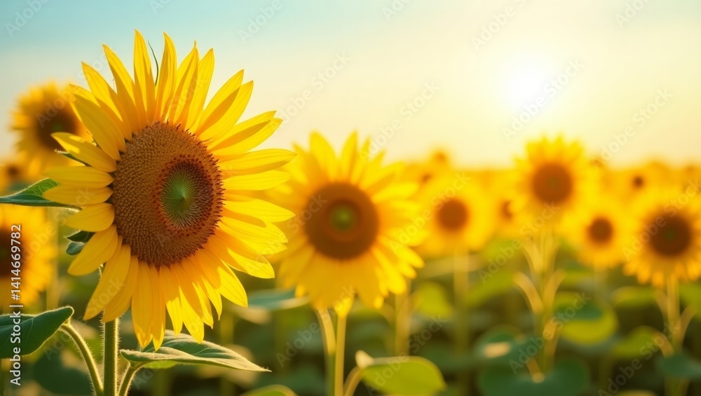 Fototapeta premium Stunning Sunflower Field at Sunrise