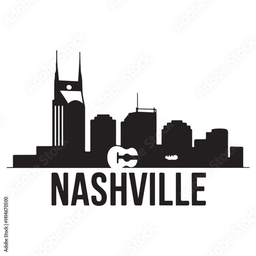 Nashville, Tennessee skyline. Detailed Vector Black silhouettes. with white background