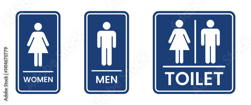 Blue Restroom Signs Vector Icons Representing Men Women and Unisex Toilets for Public Facilities and Digital Artwork Editable Vector Illustration isolated on a white background