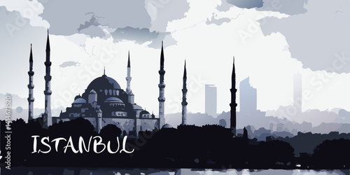 Süleymaniye & Blue Mosque Silhouette – Iconic Istanbul Skyline in Black and White