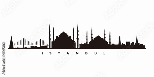 Istanbul City Silhouette – Black and White Turkey Skyline Outline | Iconic Landmarks of Istanbul