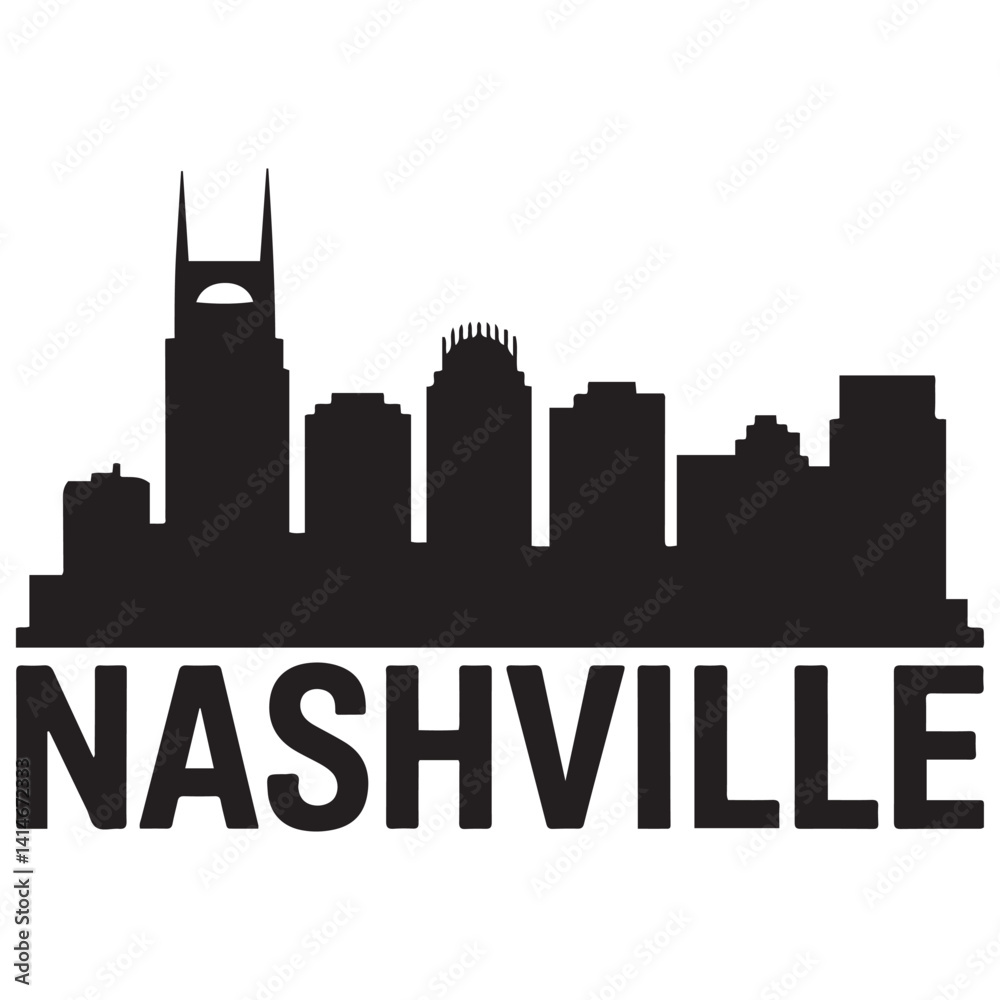 Naklejka premium Nashville, Tennessee skyline. Detailed Vector Black silhouettes. with white background