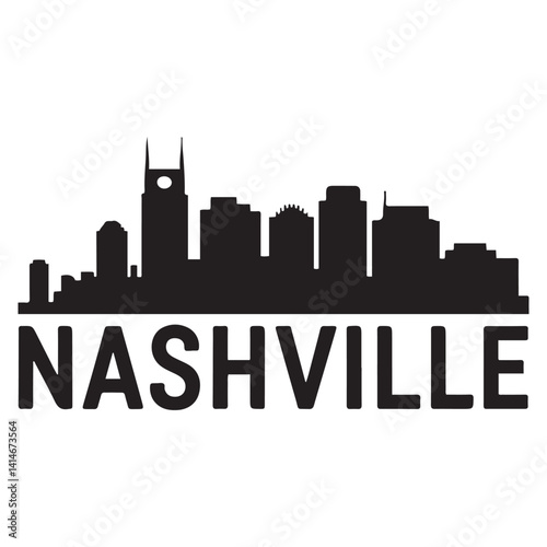 Nashville, Tennessee skyline. Detailed Vector Black silhouettes. with white background