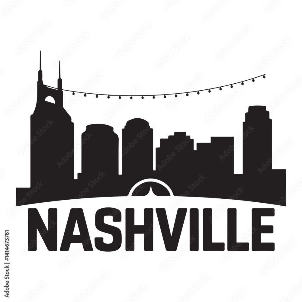Obraz premium Nashville, Tennessee skyline. Detailed Vector Black silhouettes. with white background
