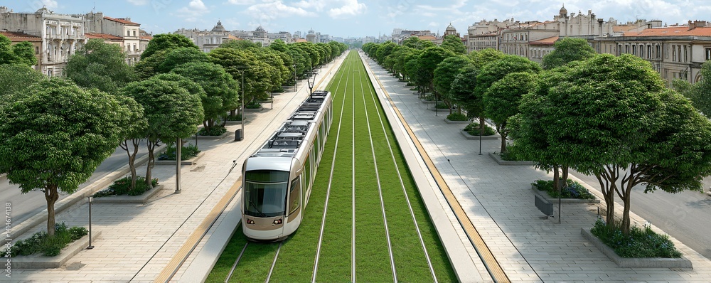 Integrated green mobility loop including bike highways, tram systems, and pedestrian promenades in a dense metropolitan zone