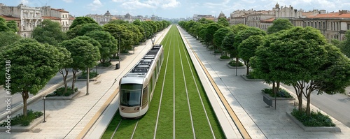 Obraz na płótnie Integrated green mobility loop including bike highways, tram systems, and pedestrian promenades in a dense metropolitan zone w salonie