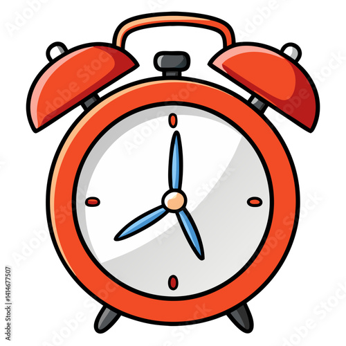 A cheerful red alarm clock, ready to wake you with its bright, playful design and bold color scheme.