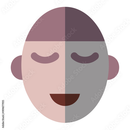 A serene face, eyes gently closed, a peaceful smile playing on its lips, reflecting inner tranquility and calm in muted earth tones.