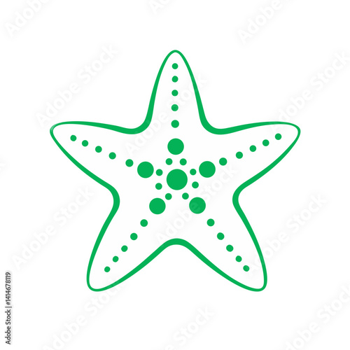 A vibrant green starfish, adorned with tiny dots, evokes a sense of playful ocean charm and summery fun against a stark white background.