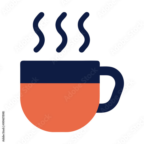 A warm comforting mug of hot beverage, perfect for a cozy morning, with bold color blocks and simple lines.