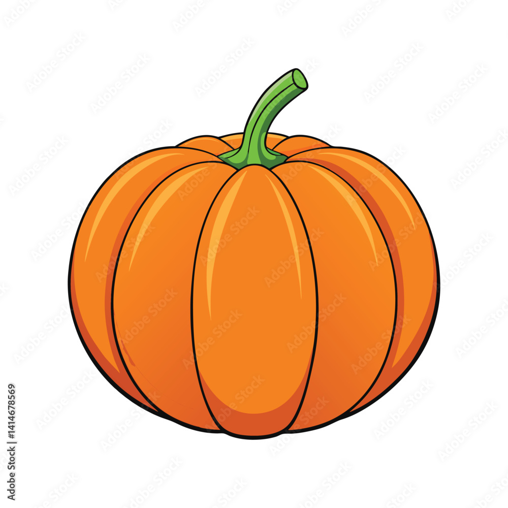Obraz premium Pumpkin vector illustration. Ripe orange vegetable with stem in flat autumn harvest and Halloween design style 