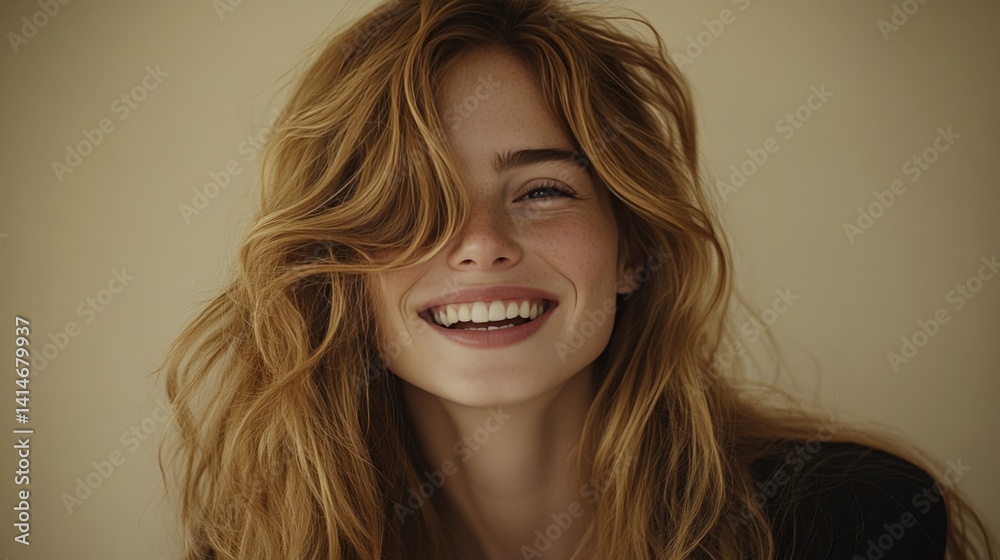 Joyful Woman with Flowing Hair Embracing Natural Beauty