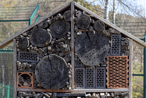 An insects hotel. Selective focus, blurred background