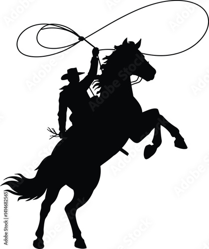 Wild West Themed Cowboy and Horse Isolated Vector Artwork