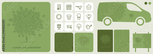 logo, identité de marque, identité visuelle, marque, Pépinière, Pépiniériste, Paysagiste, Jardinier, Icône, Logo, Pictos, vecteur, modifiable, affichage, enseigne, covering