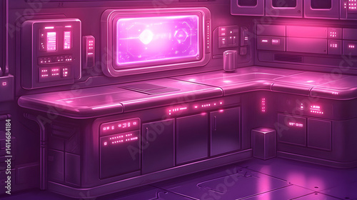 Futuristic Kitchen with Neon Lighting