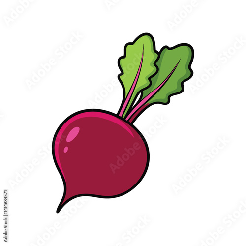 Beetroot Vector Illustration — Fresh Red Root Vegetable Clipart with Green Leaves