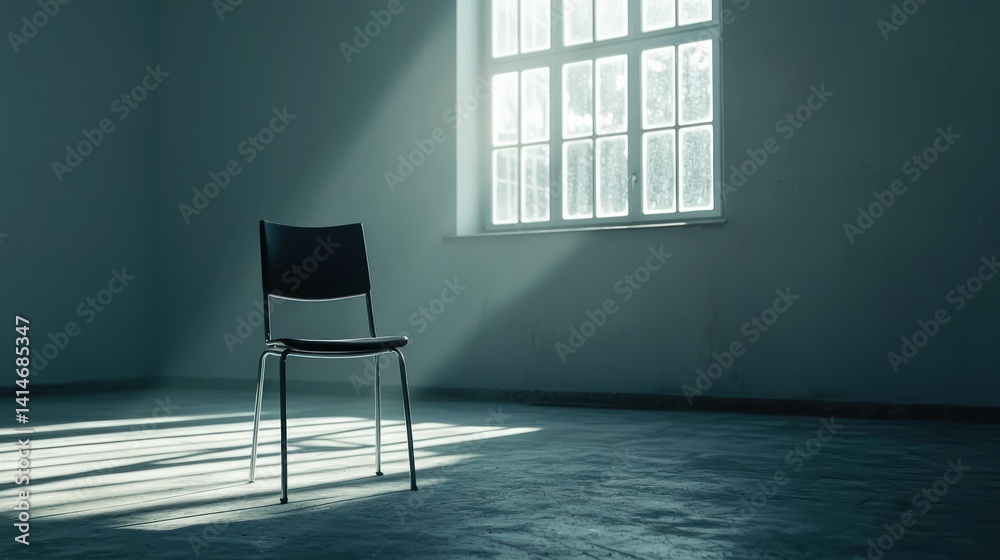 A single chair in the middle of a room, empty and waiting, symbolizing solitude. A single chair in the middle of a room, empty and waiting, symbolizing solitude.