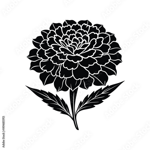 Marigold Flower Silhouette Vector – Bold Black Floral Shape, Garden Bloom Minimal Illustration