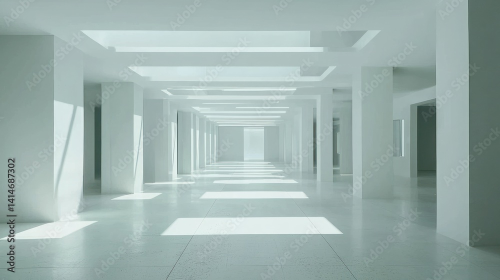 Fototapeta premium A vast empty room with white walls and no furniture, creating an expansive feeling of empty space.