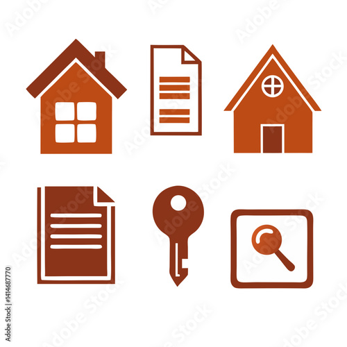 Finding your dream home: keys, documents, and house icons in warm earthy tones.