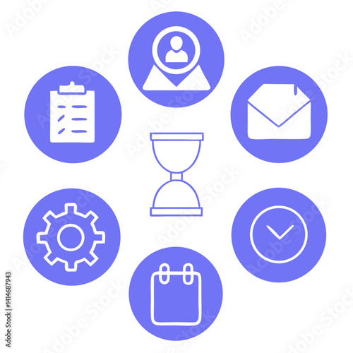 Streamlining your workflow: managing tasks, time, and communication effortlessly with simple, intuitive icons in a calming purple hue.