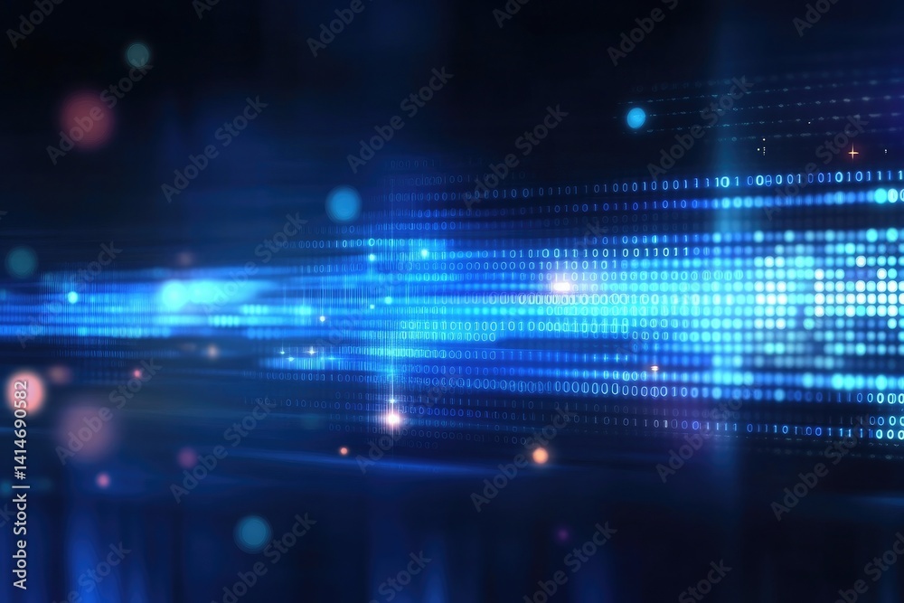 Obraz premium Abstract binary code matrix backdrop with blue light data flow technology