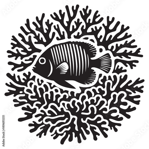 Coral fish silhouette, vector illustration
