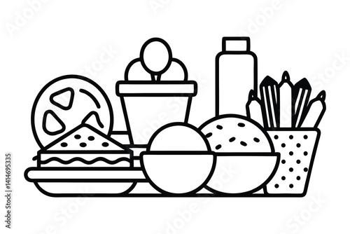 Food Line art Icons set, Food outline Art Illustration Clipart. set of food line art coloring page, vector art
