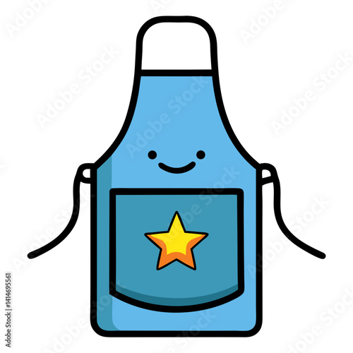 A cheerful blue apron with a golden star, ready for baking adventures, bringing joy to the kitchen with its cute design and simple lines.