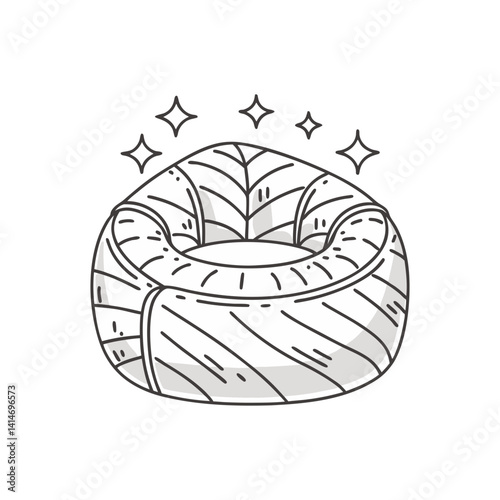 Plush bean bag chair vector with stitched texture and cozy rounded form
