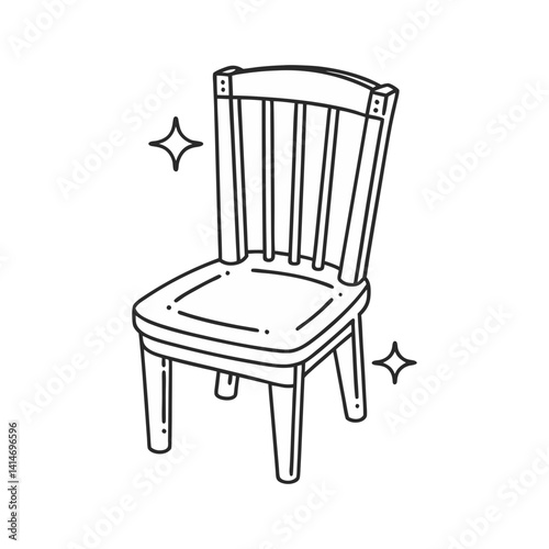 Classic wooden chair vector with slatted backrest in clean line art
