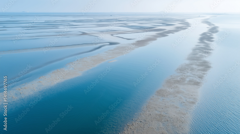 Aerial view of a vast, shallow ocean with sandy shoals and blue water under a bright, clear sky. The scene evokes serenity and natural beauty. Aerial view of a vast, shallow ocean with sandy shoals and blue water under a bright, clear sky. The scene evokes serenity and natural beauty.